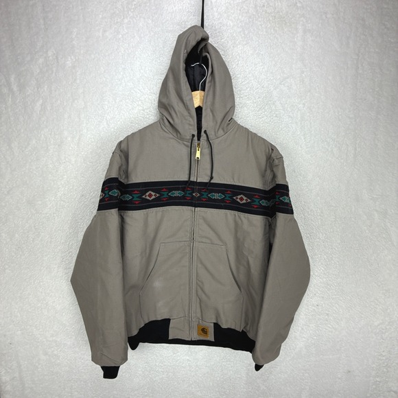 Carhartt Hooded Southwest Aztec Jacket Nylon Lined Mens XL J78 CMT Cement Gray